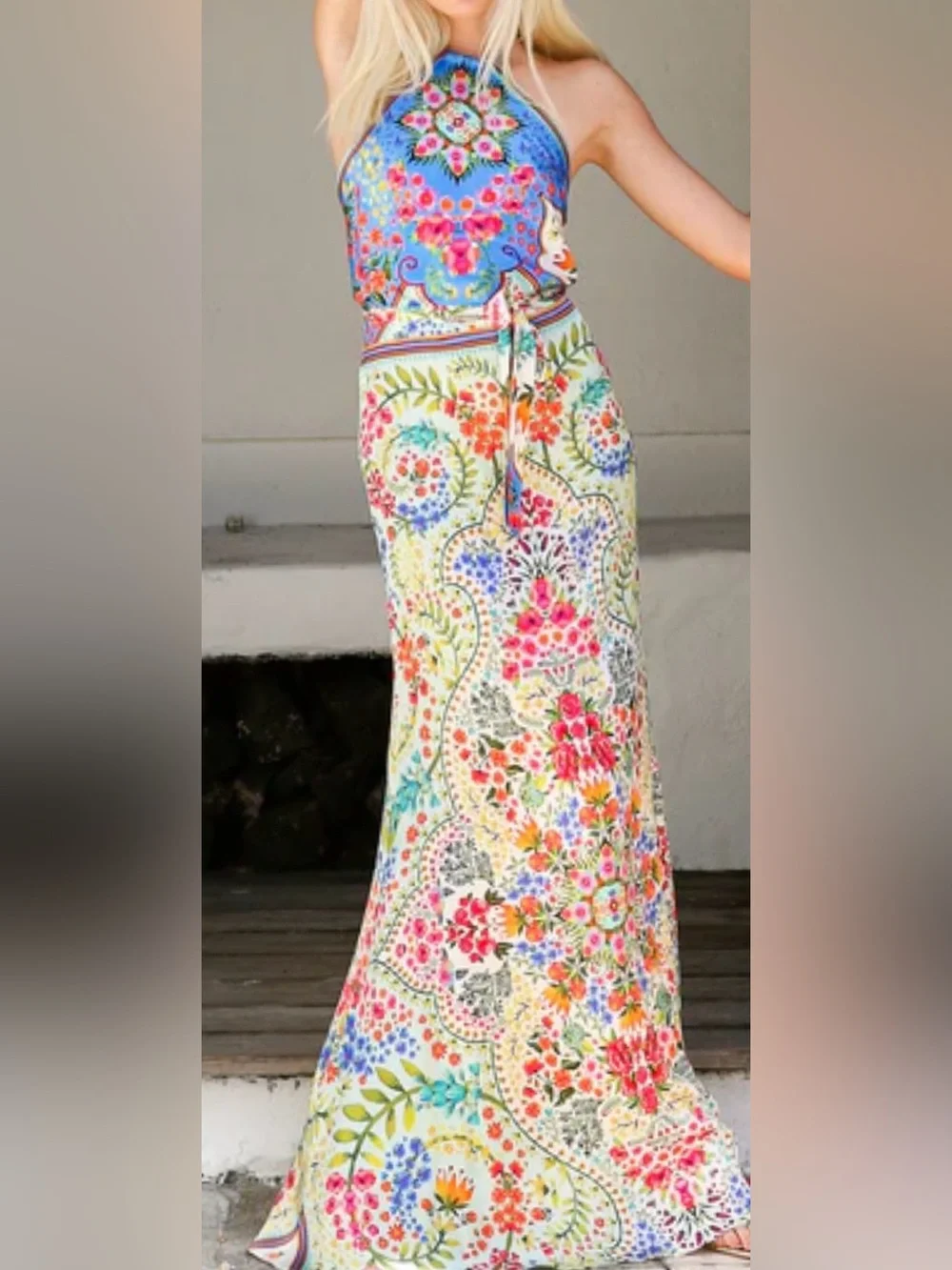 TRISHA PATERSON COLLECTION Joie De Vie Halter Maxi Dress Bloom NWT Large - Picture 4 of 16